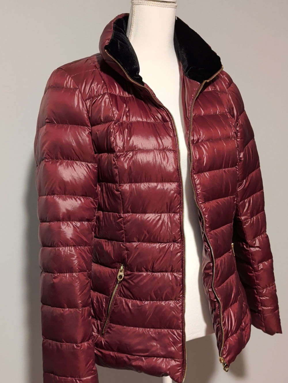 Calvin Klein Wine Red Quilted Packable Puffer Jacket Burgundy